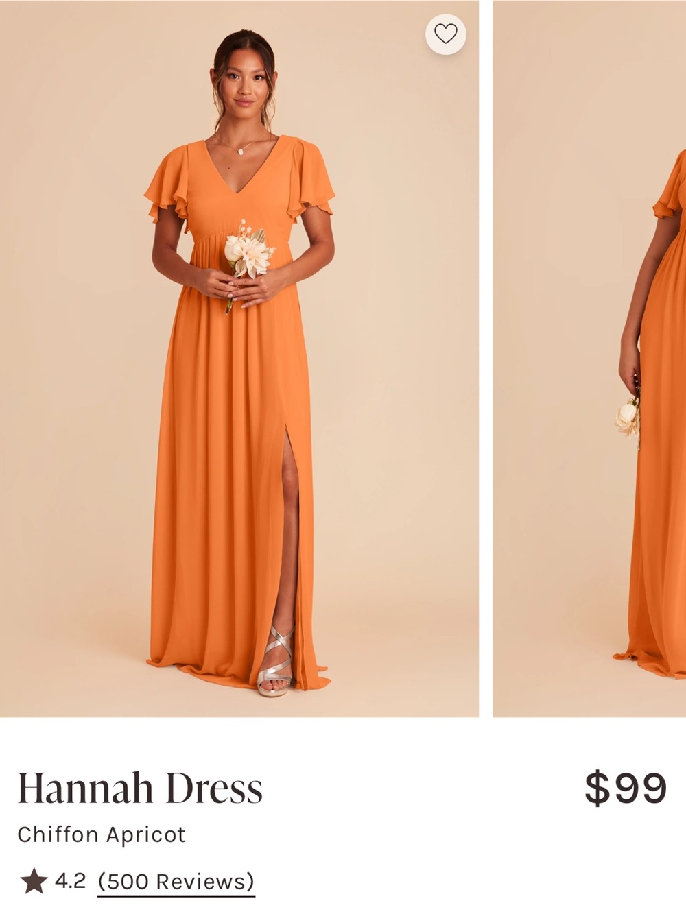 Birdy Grey Apricot V‑Neck Flutter Sleeve Maxi Dress